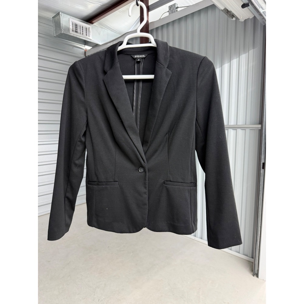 George Black Single Button Knit Blazer Stretch Career Office Jacket Size 10